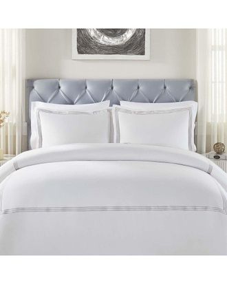 Superior Brandon Cotton Three-Line Embroidered 3Pc Duvet Cover Set