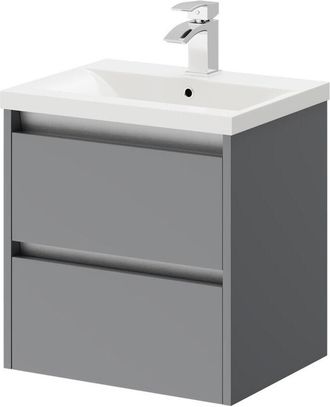 City Sport Gloss Grey 500mm Wall Mounted 2 Drawer Vanity Unit and Basin with 1 Tap Hole