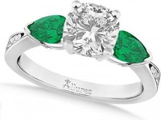 Allurez Cushion Diamond & Pear Green Emerald Engagement Ring 18k White Gold (1.29ct)
