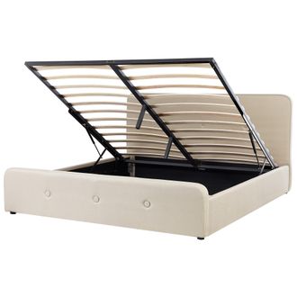 Beliani Beliani - Cama Tapizada En Tela Beige 180 X 200 Cm Con Almacenamiento Y Somier Patas De Madera Dise&ntilde;o Moderno Rennes