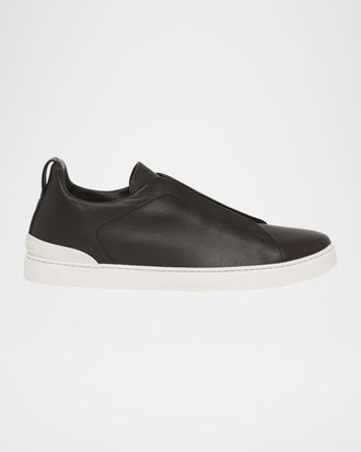 Ermenegildo Zegna Men & apos;s Triple Stitch Deerskin Leather Slip-On Sneakers