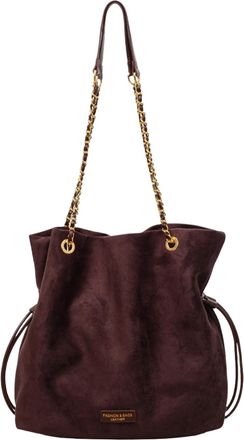 Generic Faux Suede Bucket Bag Hasp Closure Small Tote Bag with Chain Strap Top-Handle Purse Drawstring for Women Work Travel Fall (Coffee)