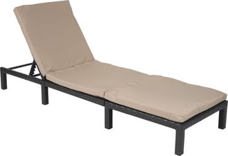 Hhg [nunca Usado] Tumbona De Polirrat&aacute;n Hhg-605, Tumbona Relax, Tumbona De Jard&iacute;n, Basic Antracita, Coj&iacute;n Crema