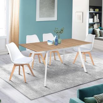 IDMarket Inga Mesa Extensible Escandinava, 4-8 Personas, Tablero De Madera, Patas Blancas 120-160 Cm
