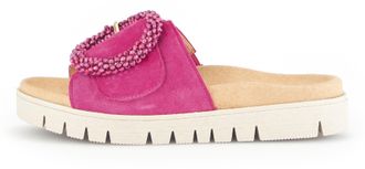 Gabor Pantolette GABOR, Damen, Gr. 37, pink, Ziegenveloursleder, Schuhe Pantolette, Plateau, Sommerschuh, Schlappen mit Zierperlen an der Zierschnalle