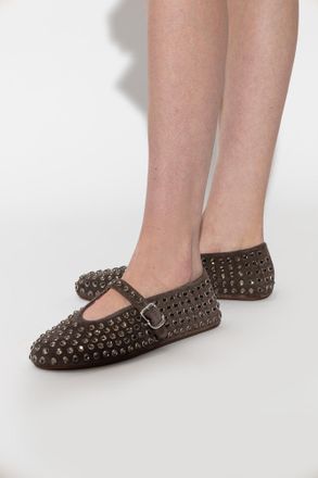 Alaia Leather Ballet Flats With Shimmering Embellishments, Womens, Brown
