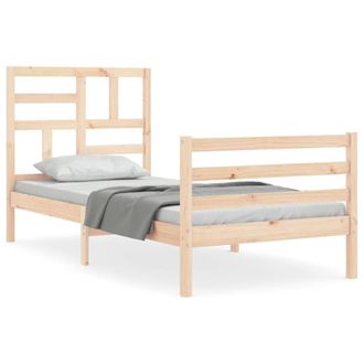 Berkfield Home Bed Frame with Headboard 90x200 cm Solid Wood in Light Tan