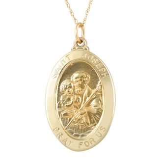 Pompeii3 14k Yellow Gold St. Joseph Medal Pendant 1 Tall 2.5 Grams
