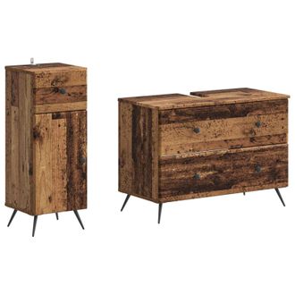 vidaXL Juego De Gabinete De Ba&ntilde;o De 2 Piezas Breda Madera Envejecida Vidaxl