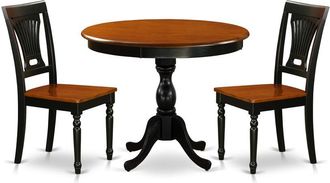 East West Furniture 3-Piece Mid Century Dining Set Contains a Wooden Table and 2 Dinner Chairs with Slatted Back - Black Finish