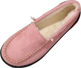 Generic Pink Womens Soft Fleece Slip On Loafers with Round Toe, Cozy Indoor Outdoor Casual Shoes, Lightweight and Warm for Daily Wear