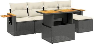 vidaXL Vidaxl - Set De Sof&aacute;s De Jard&iacute;n 6 Piezas Y Cojines Rat&aacute;n Sint&eacute;tico Negro