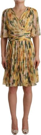 Dolce & Gabbana Gele Bloemenprint Maxi Jurk - Dames - Korte kleedjes - Geel - XS - Katoen - Kleedjes