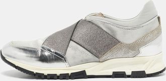 Lanvin Silver Leather And Fabric Cloth Trainer Sneakers