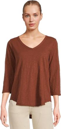 Mod-o-doc 3/4 Sleeve V-Neck T-Shirts with Curved Hem Womens Clothing Maple Syrup : LG (US 12-14), Cotton