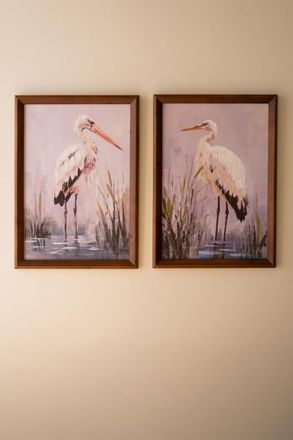 Kalalou Set Of Two Framed Paint Over Print Herons
