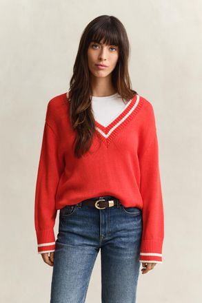 GANT Women Cotton V-Neck Sweater (XXL) PERFECT RED