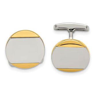 Diamond2Deal Stainless Steel Polished Yellow IP-plated Circle Cufflinks