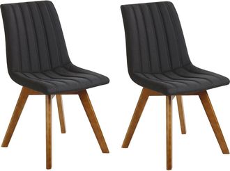Beliani Beliani - Conjunto De 2 Sillas De Comedor Negro Tela De Poli&eacute;ster Patas De Madera Maciza Oscura Acolchado Respaldo Curvo Calgary