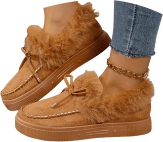 Generic Loafers Ankle Boots for Women Uk Winter Comfy Fur Lined Warm Snow Boots Moccasins Fleece Lined Slipper Slip on Loafer Plush Shoes Anti Slip Flat Walki