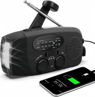OEM Radio De Emergencia A Pilas, Radio De Emergencia Solar Cuerda, Radio Emergencia Multifuncional, Linterna / Bater&iacute;a Externa, Radio Port&aacute;til, Azul