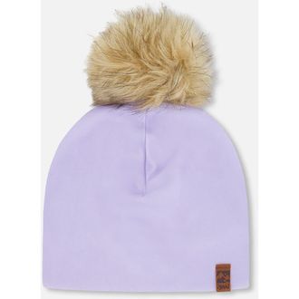 Deux par Deux Stretch Jersey Hat with Pompom in Purple at Nordstrom, Size 12-24 M