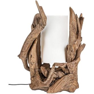 BIZZOTTO Lampada da Tavolo Bion in legno di teak riciclato h 70 cm -Bianco