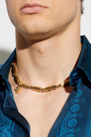 Versace Necklace With Engraved Logo, Mens, Gold