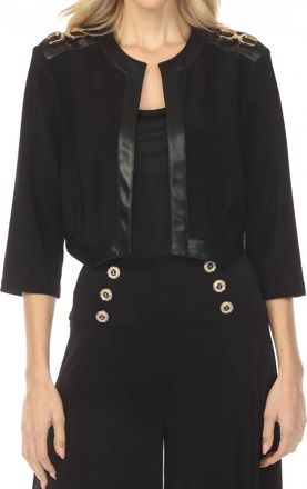 Joseph Ribkoff Faux Leather Trim Cropped Jacket In Black