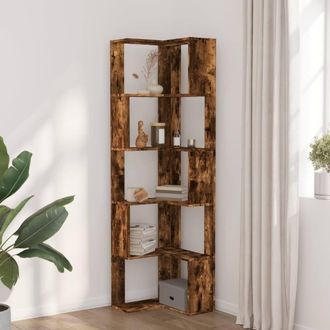 Berkfield Home Elegant Corner Bookcase 5-Tier Smoked Oak 50x50x179 cm Engineered Wood in Brown | Size: 50 x 50 x 179 cm