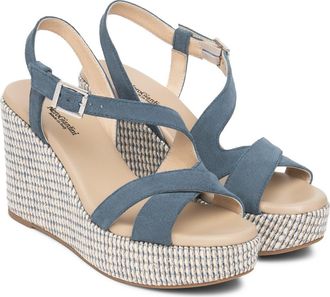 Nero Giardini Slingback Platform Wedge Sandal in Denim at Nordstrom, Size 6Us
