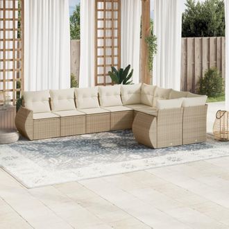 vidaXL Set De Sof&aacute;s De Jard&iacute;n 9 Pzas Con Cojines Rat&aacute;n Sint&eacute;tico Beige Vidaxl