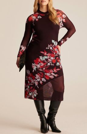 Estelle Solene Floral Mesh Midi Dress in Ruby Fleur at Nordstrom, Size 18W