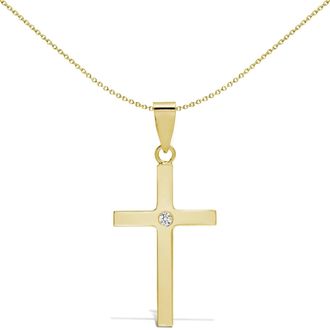 Jewelco London 18ct Gold 0.03ct Diamond Minimalist Solitaire Cross Pendant - 18X108
