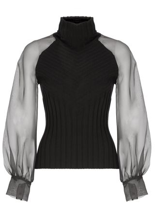 D.exterior Black Ribbed Viscose Silk Turtleneck Sweater