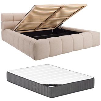 Vente-Unique Letto con contenitore 160 x 200 cm Tessuto Beige + Materasso - FORVIK II di Pascal Morabito