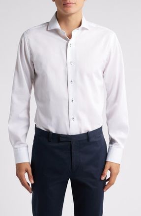 Lorenzo Uomo Trim Fit Check Diamond Textured Cotton Dress Shirt in White at Nordstrom, Size 16.5 - 34