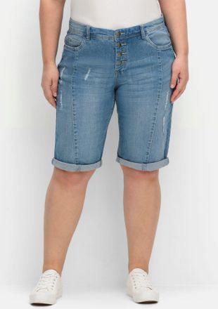 Sheego Jeansbermudas SHEEGO, Damen, Gr. 40, Normalgr&ouml;ssen, blau (light blau, denim), 98% Baumwolle, 2% Elasthan, unifarben, kurz, Jeans Jeansbermudas
