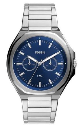 Fossil Evanston Three-Hand Quartz Bracelet Watch, 45mm in Silver at Nordstrom Rack