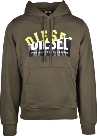 Diesel Military Green Cotton Hoodie With Graphic Print