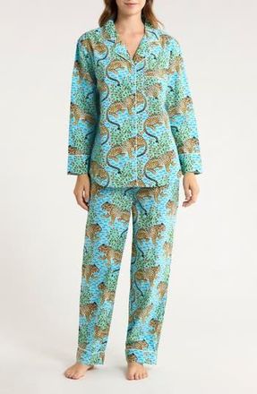 Printfresh Organic Cotton Poplin Long Pajamas in Something Blue at Nordstrom Rack, Size 1X