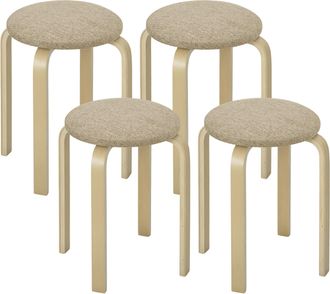 OEM Juego De 4 Taburetes Redondos De Madera Apilables Con Asiento Acolchado Para Cocina Comedor Dormitorio Caqui