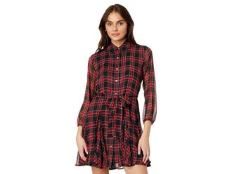 Tommy Hilfiger Long Sleeve Plaid Dress Womens Clothing Black : XL (US 16-18), Polyester