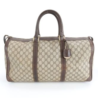 Gucci Brown Leather Coated Canvas Boston Bag Tote Bag (Pre-Owned)