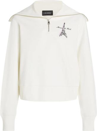 Karl Lagerfeld Felpa Eiffel Tower con mezza zip - Bianco