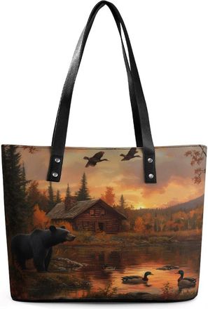 Generic Bear Lake Duck Tote Bags for Women Cute Shoulder Purses Handbags