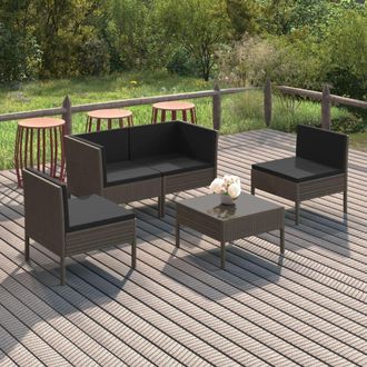 vidaXL Vidaxl - Set De Muebles De Jard&iacute;n 5 Pzas Y Cojines Rat&aacute;n Sint&eacute;tico Gris