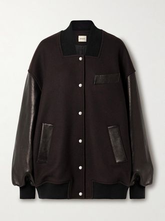 Khaite Bomber In Feltro Di Misto Lana E Pelle Spencer - Marrone