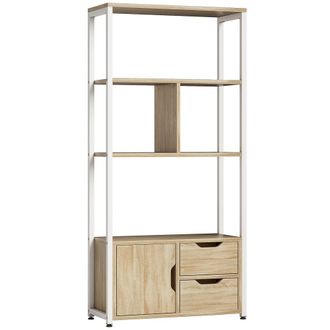 HOMCOM Estanter&iacute;a para libros 58x24x122 cm blanco y madera natural