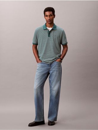 Calvin Klein Jeans Calvin Klein Mens Varsity Stripe Polo Shirt - Medium Green - 2XL